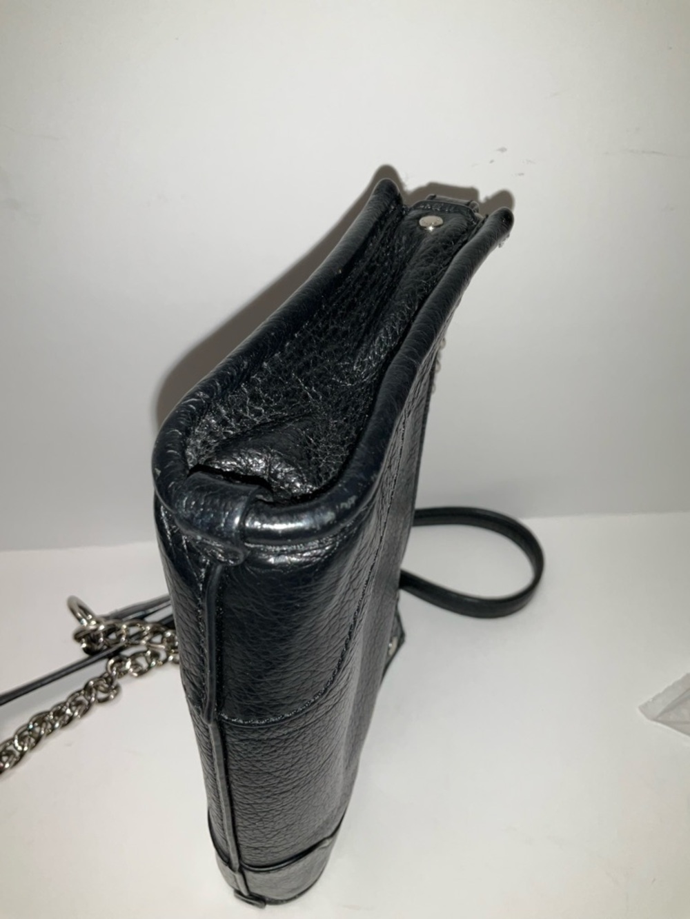 COACH Shoulder Bag Mickie Black pebbled Leather Crossbody w/ Silver Chain Strap - Picture 10 of 14